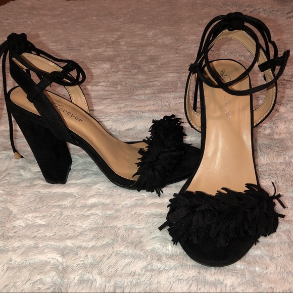 Suede fringe ankle tie sandals heels - Picture 3 of 3